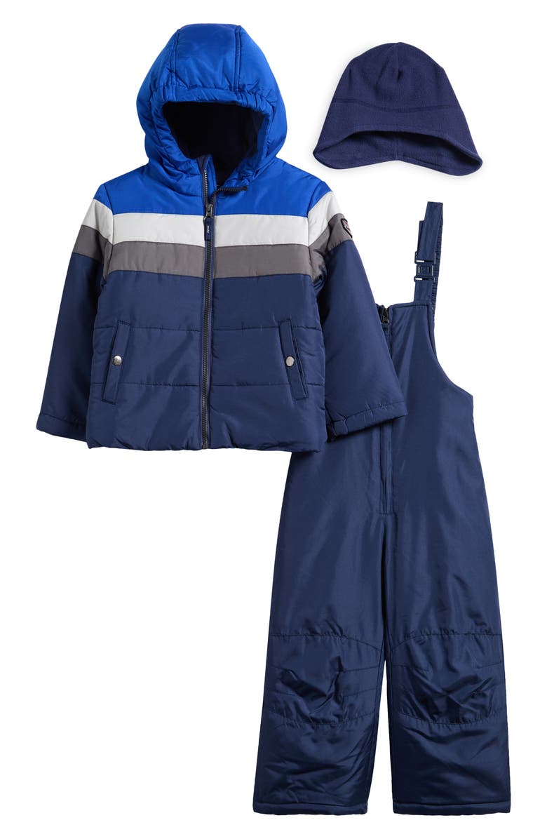 Rothschild Kids' Colorblock Hooded Jacket, Bib Snowsuit & Hat Set, Main, color, 