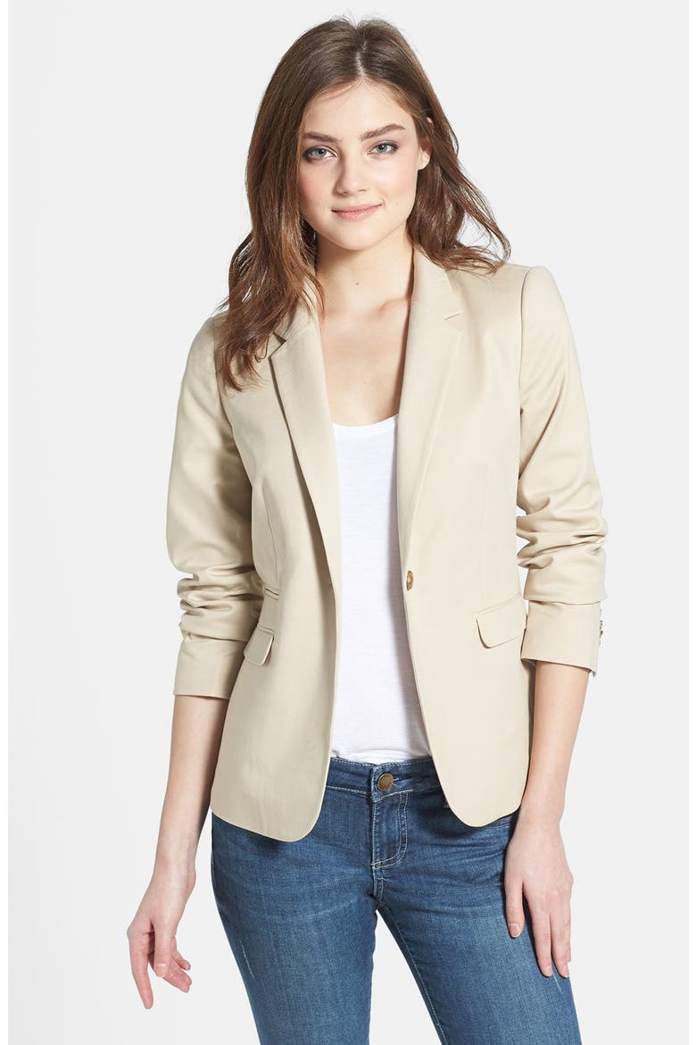 Stretch Cotton One-Button Blazer, Main, color, TIRAMISU