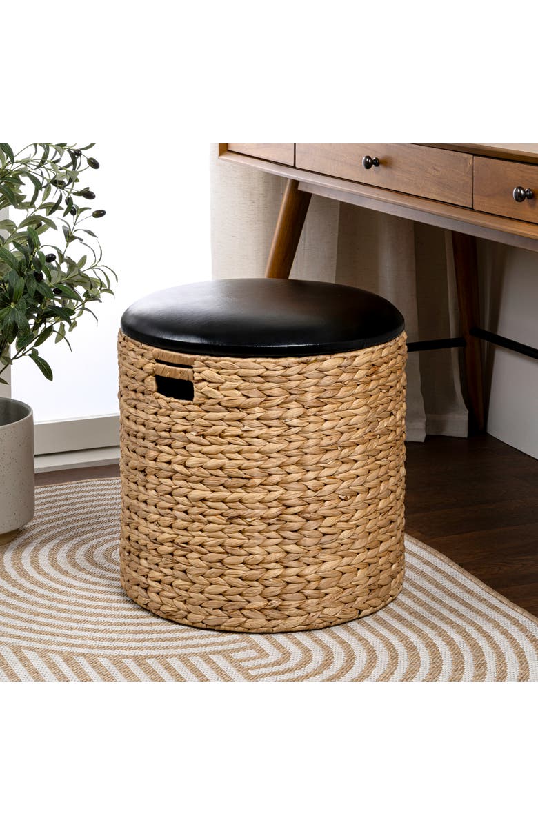 HAPPIMESS Josie 18" Modern Coastal Hand-Woven Hyacinth Storage Ottoman with Lid, Alternate, color, Natural/Black