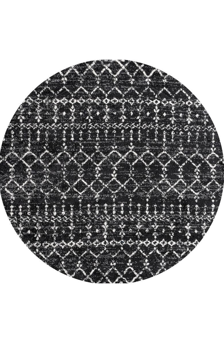 JONATHAN Y Moroccan HYPE Boho Vintage Diamond Round Area Rug, Main, color, Black/Ivory