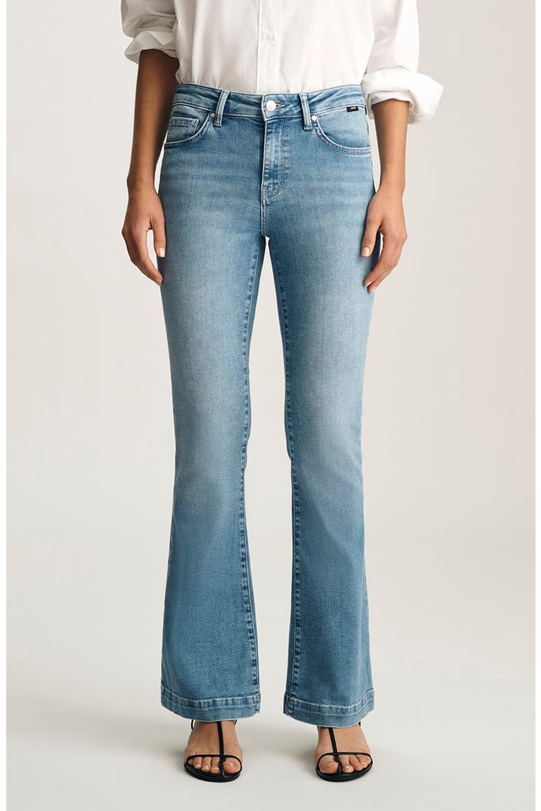 Sydney Mid Rise Flare Jeans, Main, color, MID BLUE FEATHER BLUE