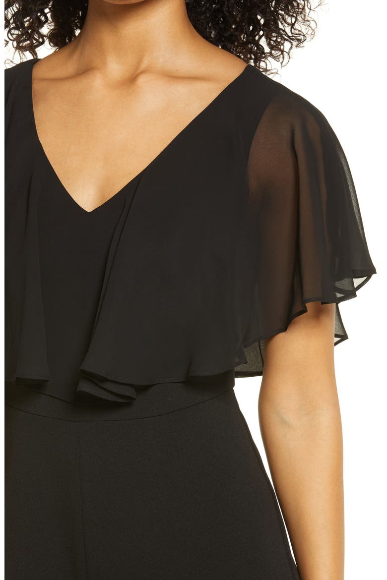 Chiffon Cape Jumpsuit, Alternate, color, BLACK