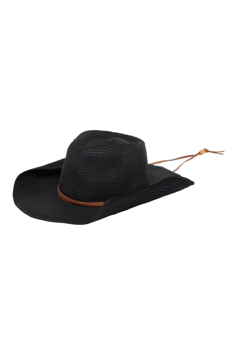 Ribbon Pinch Crown Cowboy Hat, Main, color, BLACK