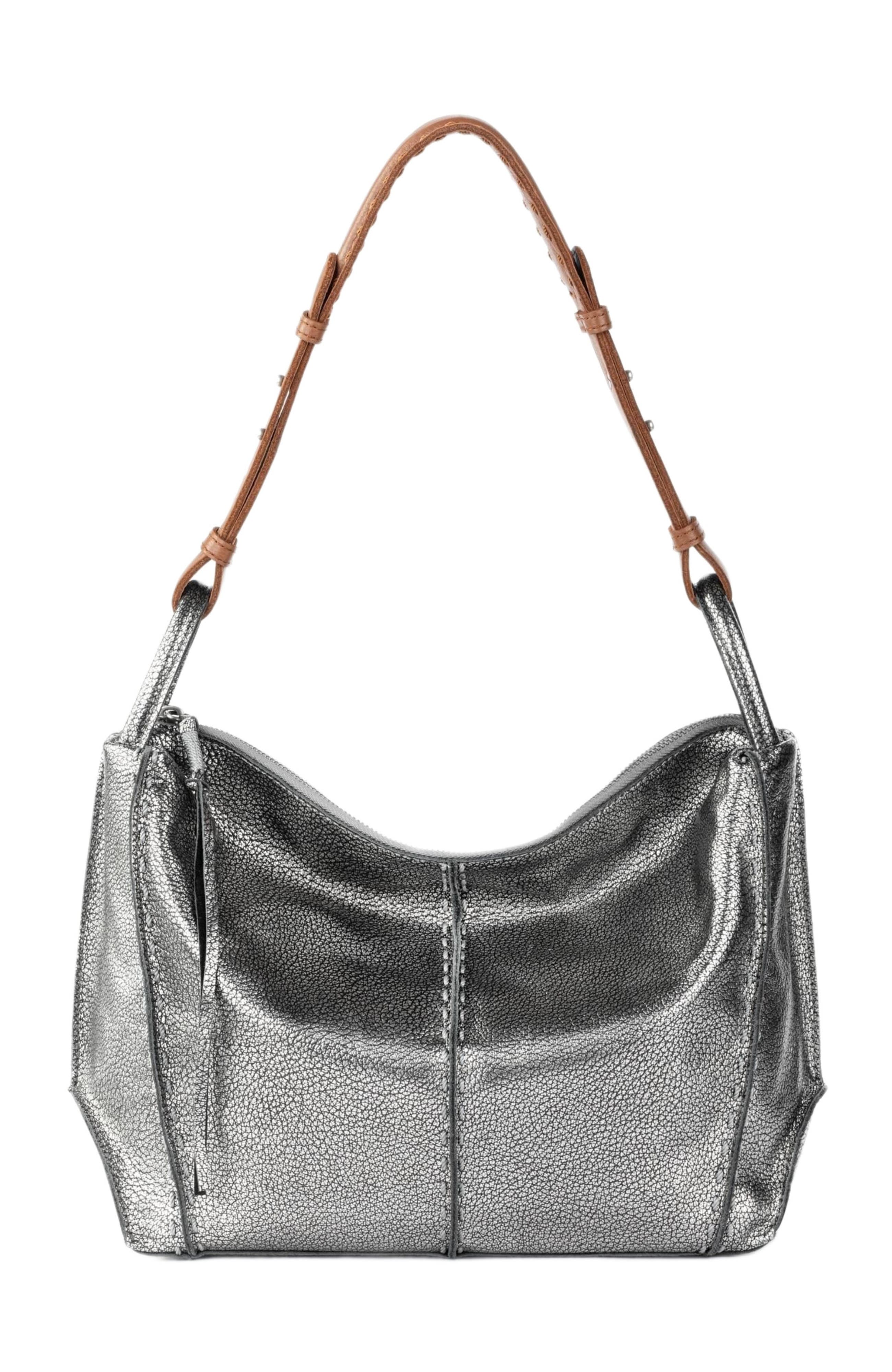 Los Feliz Hobo Leather Bag, Alternate, color, Dark Silver