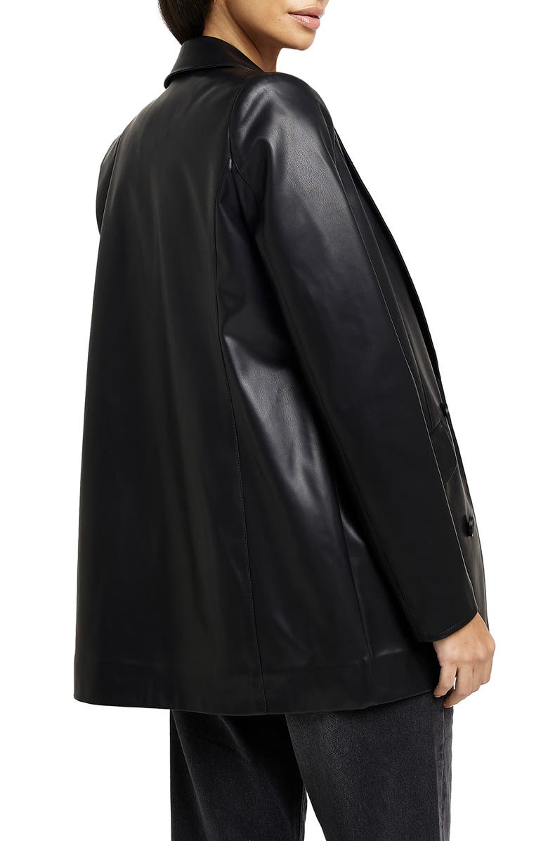 River Island Double Breasted Faux Leather Blazer, Alternate, color,