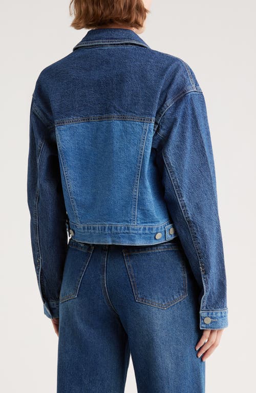 Habitual Colorblock Crop Trucker Jacket In Blue