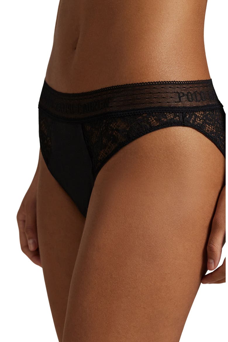 Lace & Stretch Cotton Rib Bikini, Alternate, color, ONYX