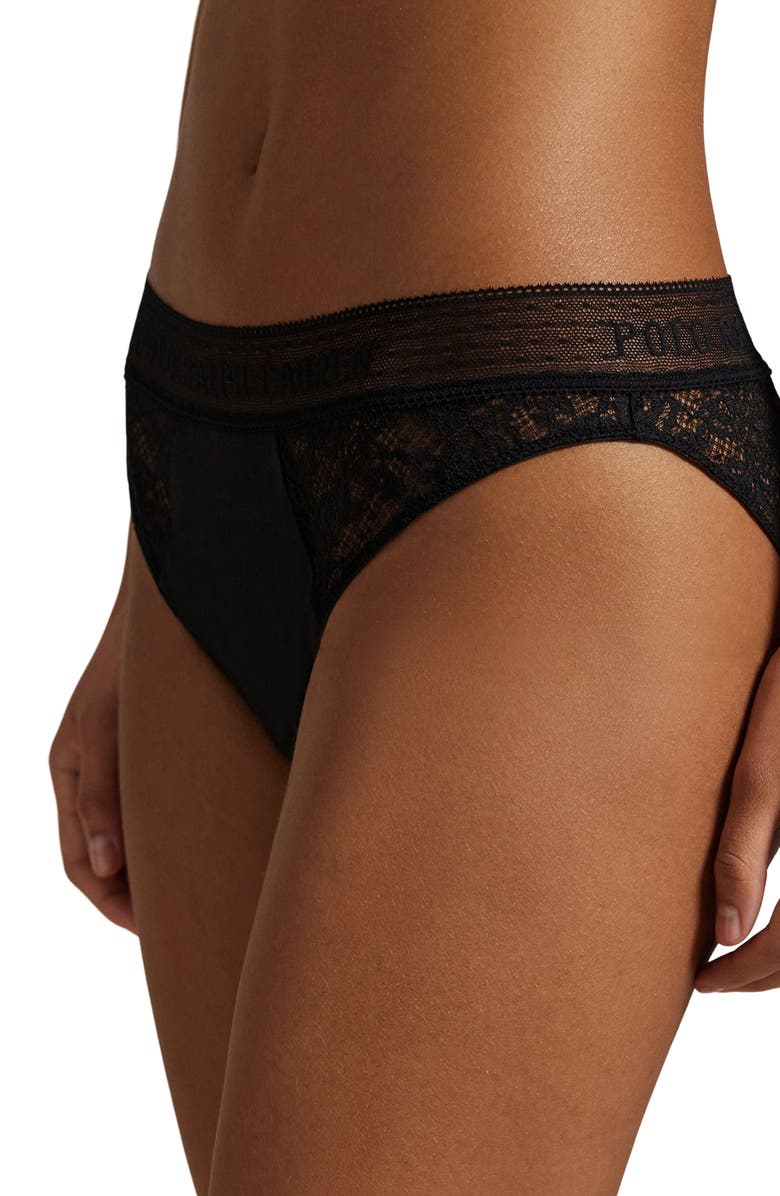 Polo Ralph Lauren Lace & Stretch Cotton Rib Bikini, Alternate, color, Onyx