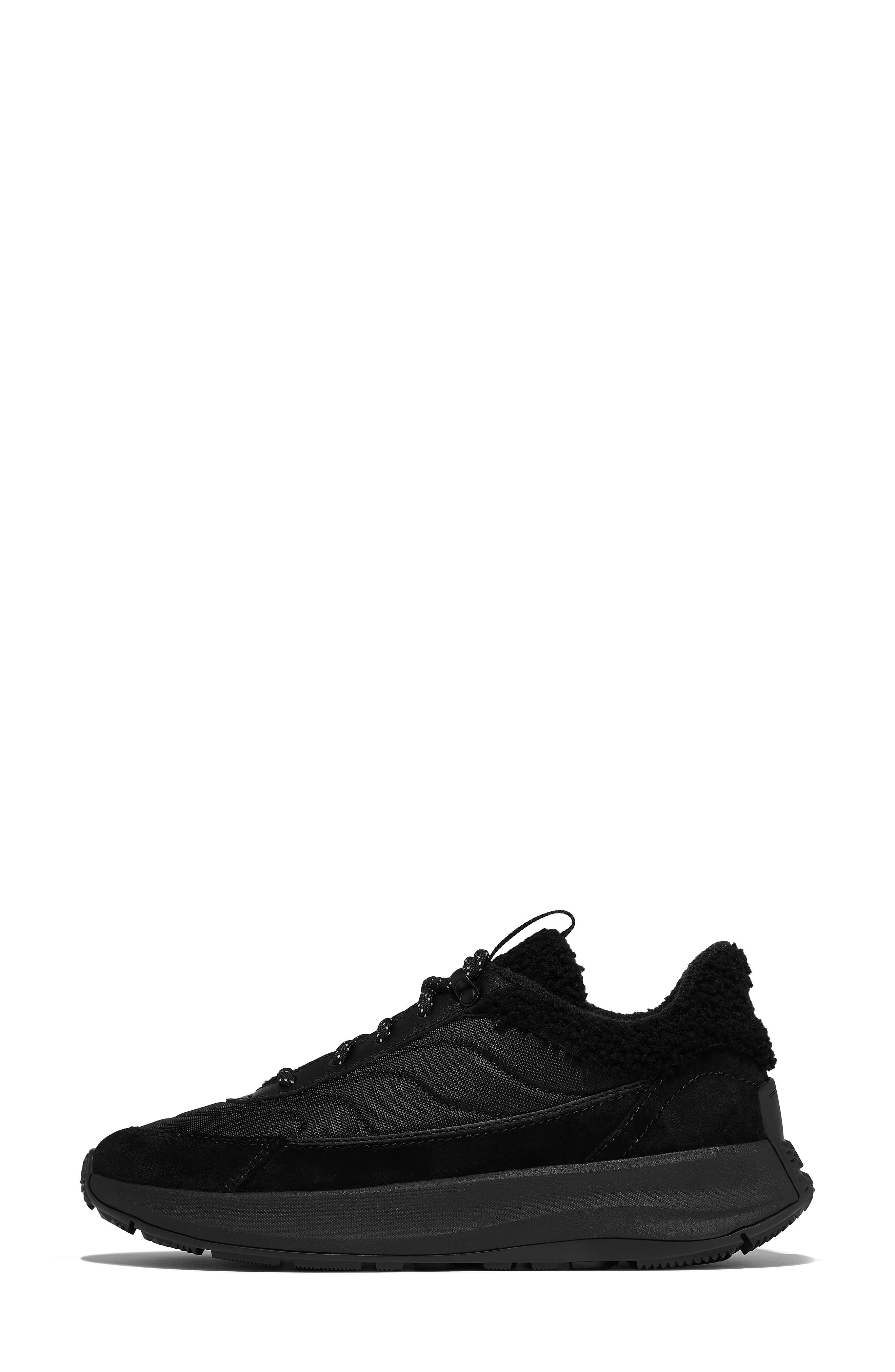F-Mode Flow Genuine Shearling Sneaker, Alternate, color, ALL BLACK