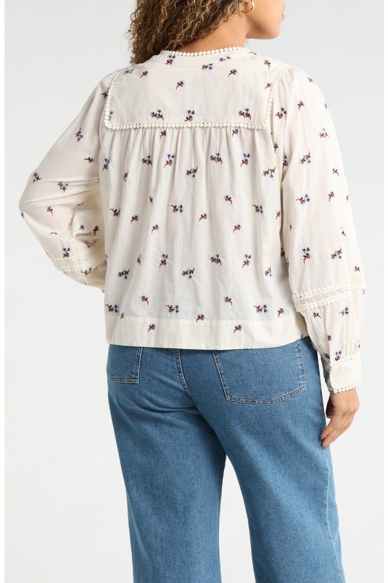 Lace Trim Embroidered Top, Alternate, color, IVORY- PURPLE TOSSED EMBROIDER