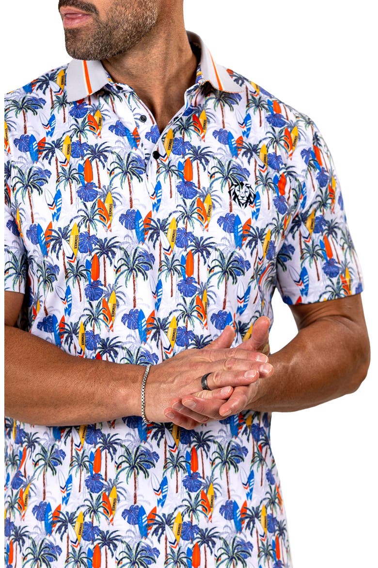Marthyr0024 White Surfboard Print Golf Polo, Alternate, color, WHITE