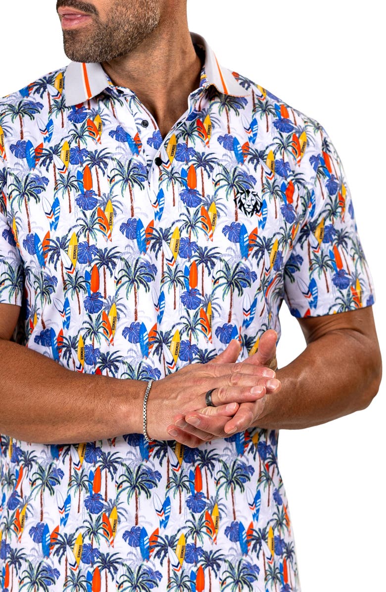 Maceoo Marthyr0024 White Surfboard Print Golf Polo, Alternate, color, 