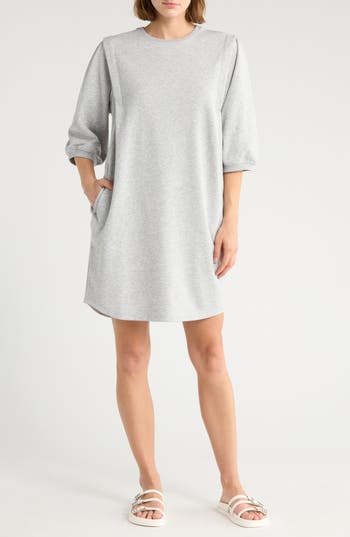 Melrose And Market Elbow Sleeve Sweatshirt Dress In Gray