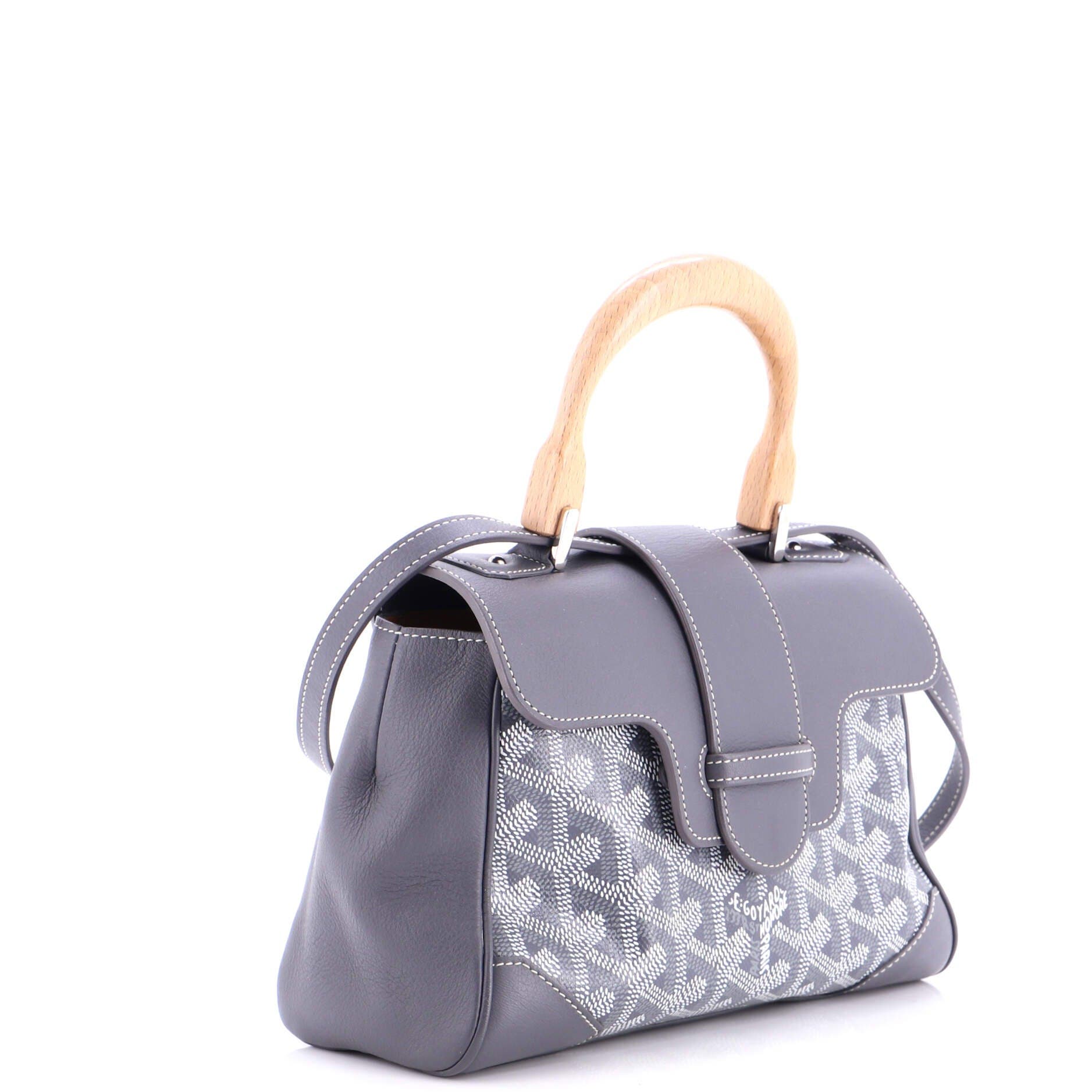 Pre-Owned Goyard Saigon Top Handle Bag Coated Canvas with Leather Mini, Alternate, color, Gray