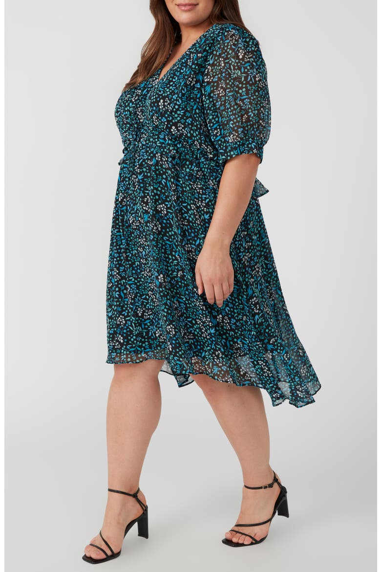 Diane Ruffle Floral Dress, Alternate, color, BLUE/ TURQUOISE