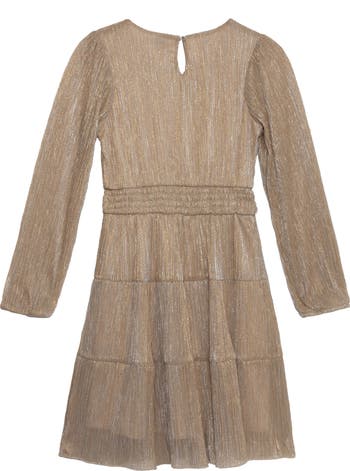 Kids' Plissé Long Sleeve Dress
