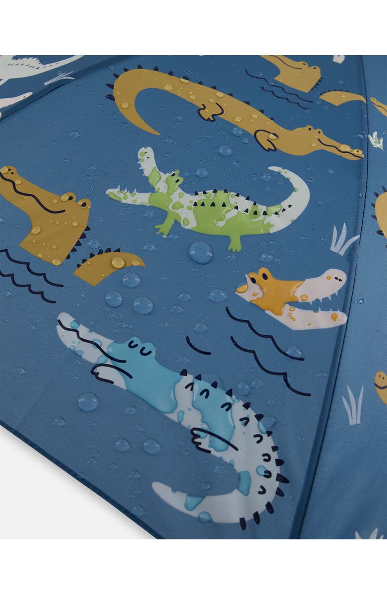 Deux par Deux Kids Unisex Blue Umbrella With Crocodiles That Change Color Upon Contact With Water, Alternate, color, 