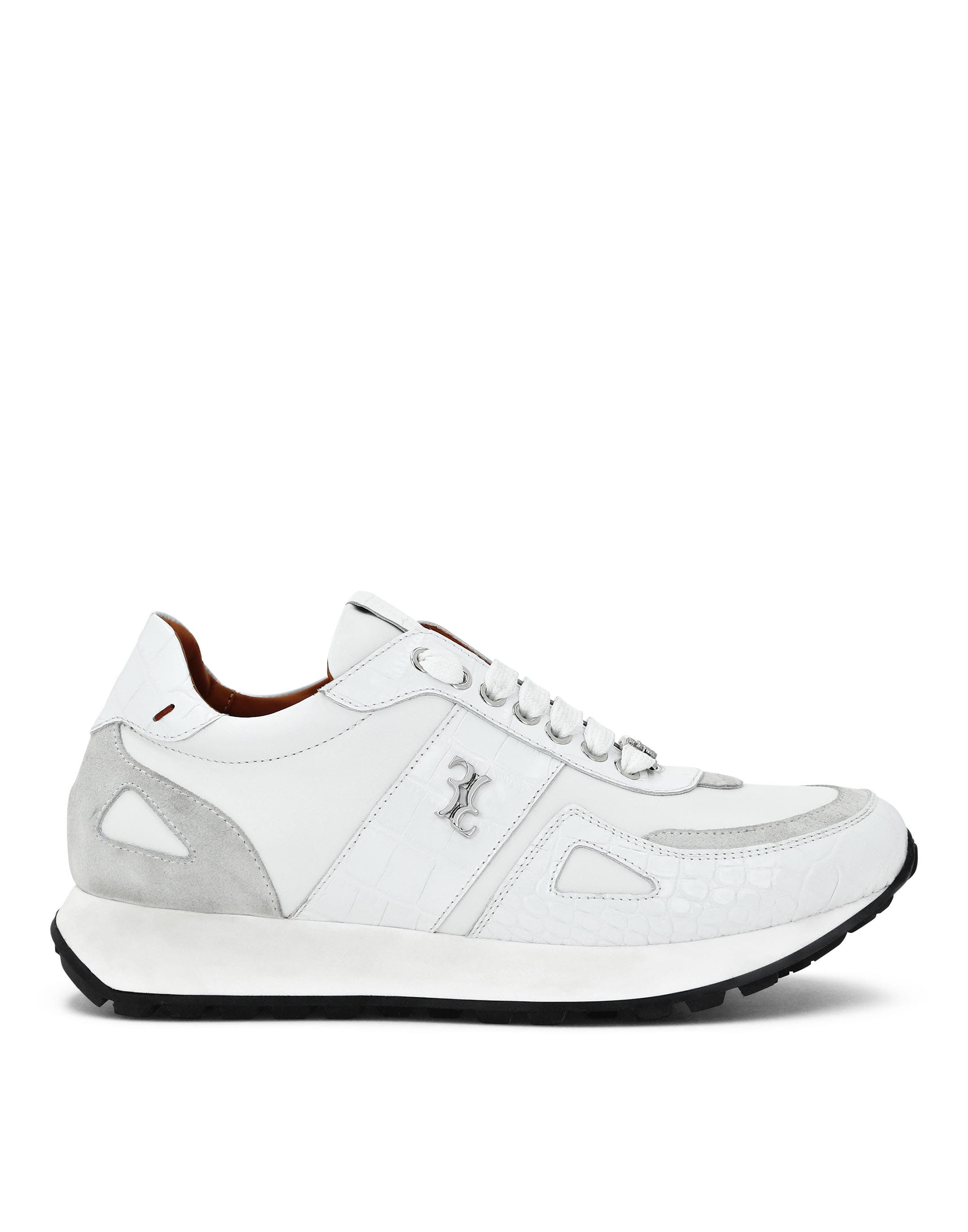Croco Printed Nubuck &Amp; Suede Runner Men, Alternate, color, white