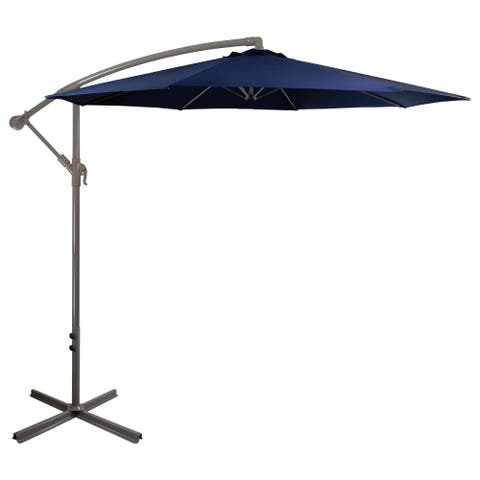 10ft Offset Outdoor Patio Umbrella With Hand Crank, Navy Blue