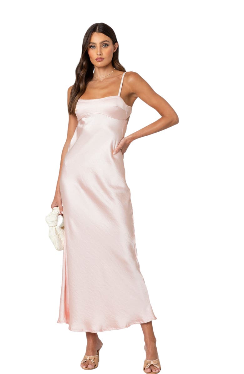 EDIKTED Vienna Open Back Satin Dress, Alternate, color, Light-Pink
