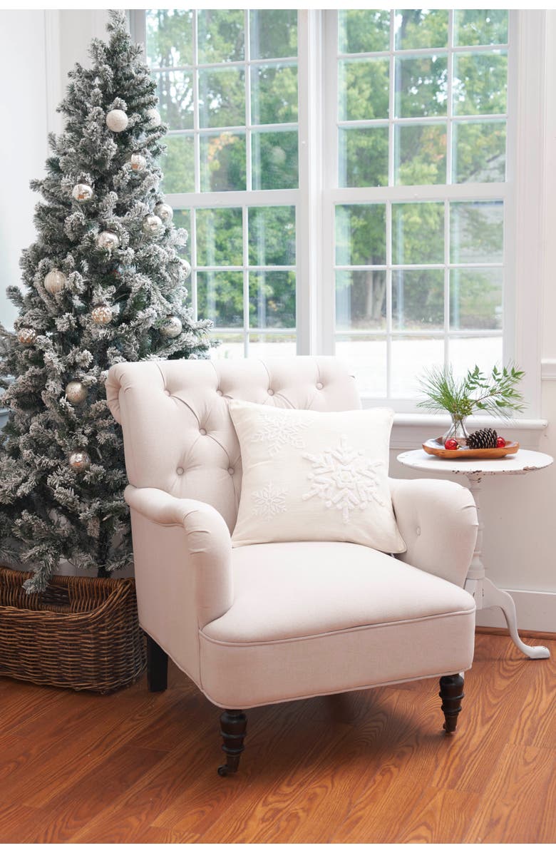 C&F Home White Snowflakes w/ Pearl Beads Cotton Blend Christmas Accent Throw Pillow 18" x 18", Alternate, color, White