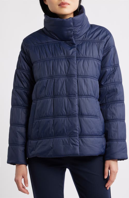 Eileen Fisher High Collar Puffer Coat In Blue