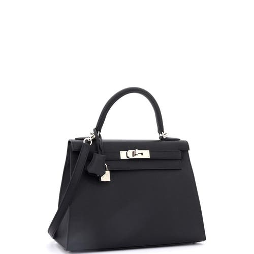 Pre-owned Hermes  Hermes Kelly Handbag Black Epsom With Palladium Hardware 28 In Black