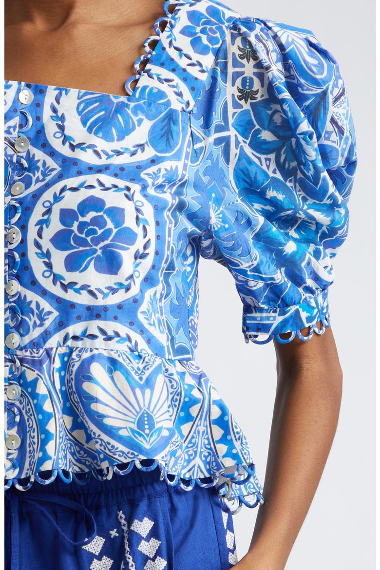 Tile Dream Cotton Puff Sleeve Peplum Top, Alternate, color, TILE DREAM MULTICOLOR