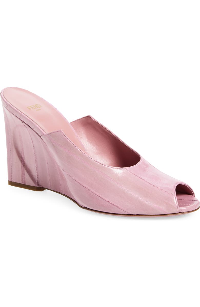 Fendi Show Genuine Eel Wedge Mule, Main, color, Indian Pink