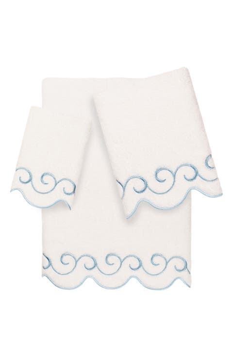 Simplicity Scalloped Scroll 3-Piece Turkish Cotton Towel Set