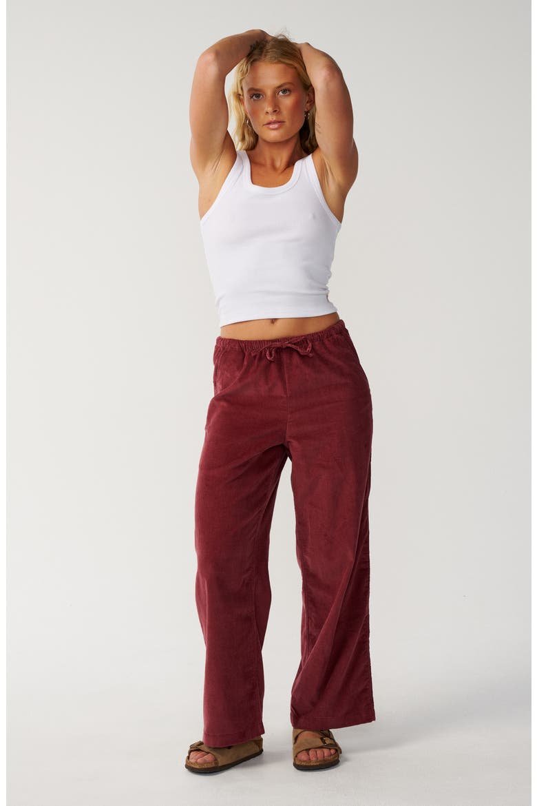 Keepsakes Corduroy Wide Leg Drawstring Pants, Alternate, color, DARK PLUM