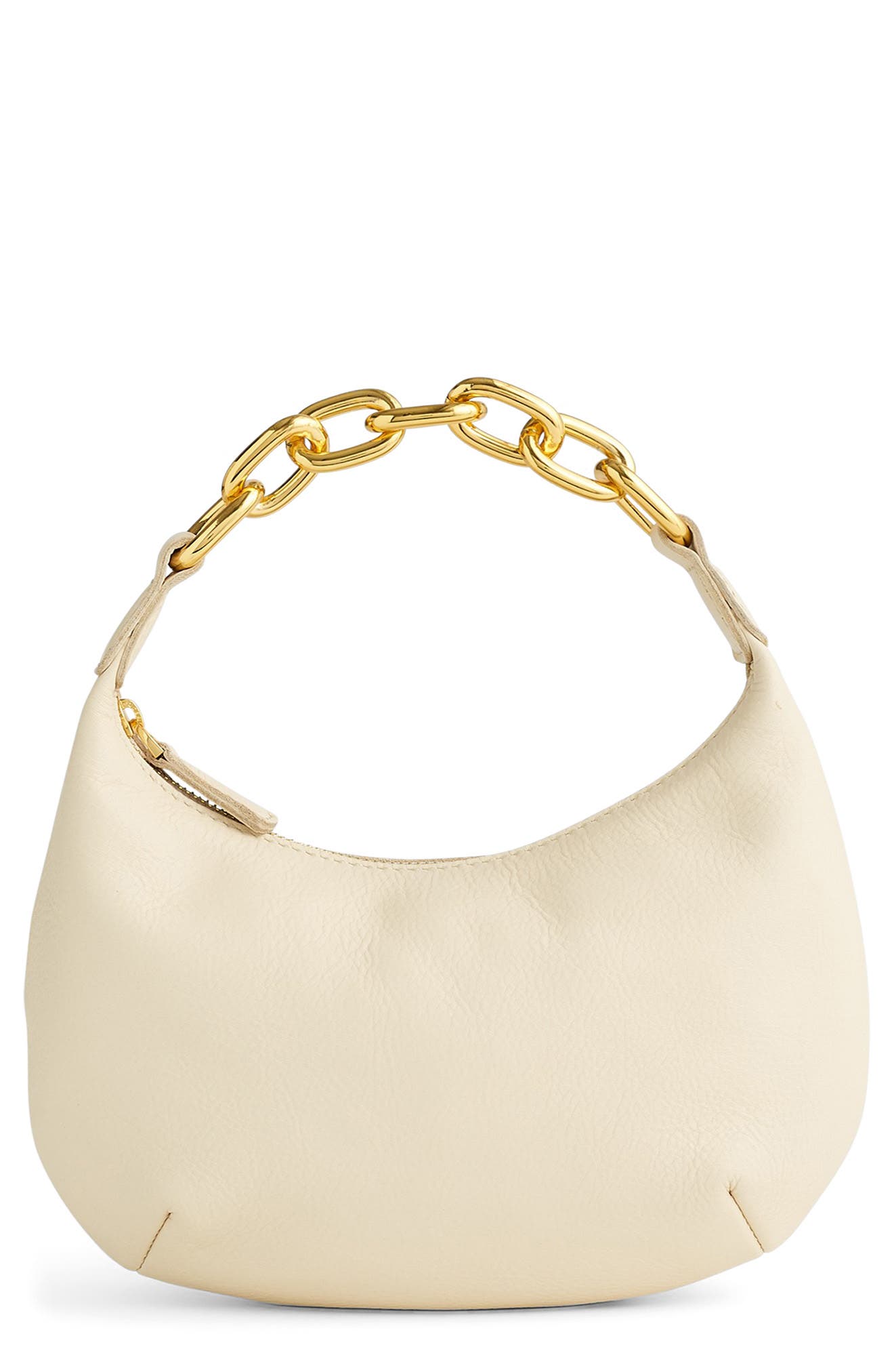 Micro Chain Handle Leather Hobo Bag, Main, color, ECRU