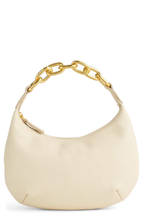 Micro Chain Handle Leather Hobo Bag