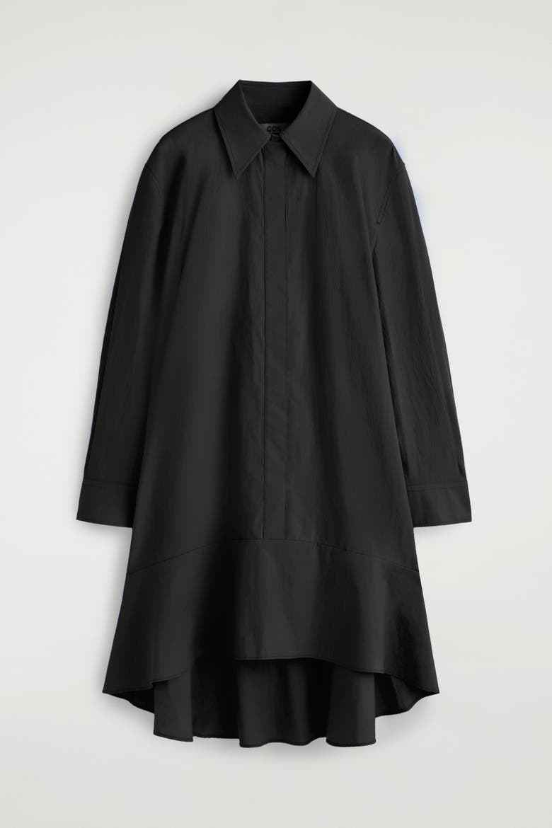 Flared Cotton Mini Shirt Dress, Alternate, color, BLACK