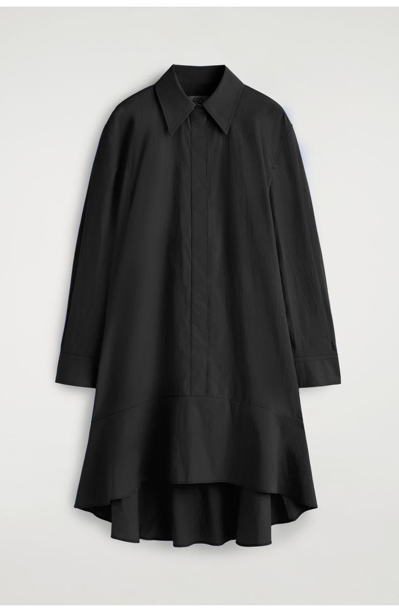 COS Flared Cotton Mini Shirt Dress, Alternate, color, Black
