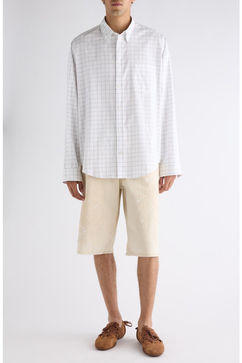 Setar Windowpane Plaid Brushed Cotton Button-Up Shirt, Alternate, color, WHITE/ BLACK