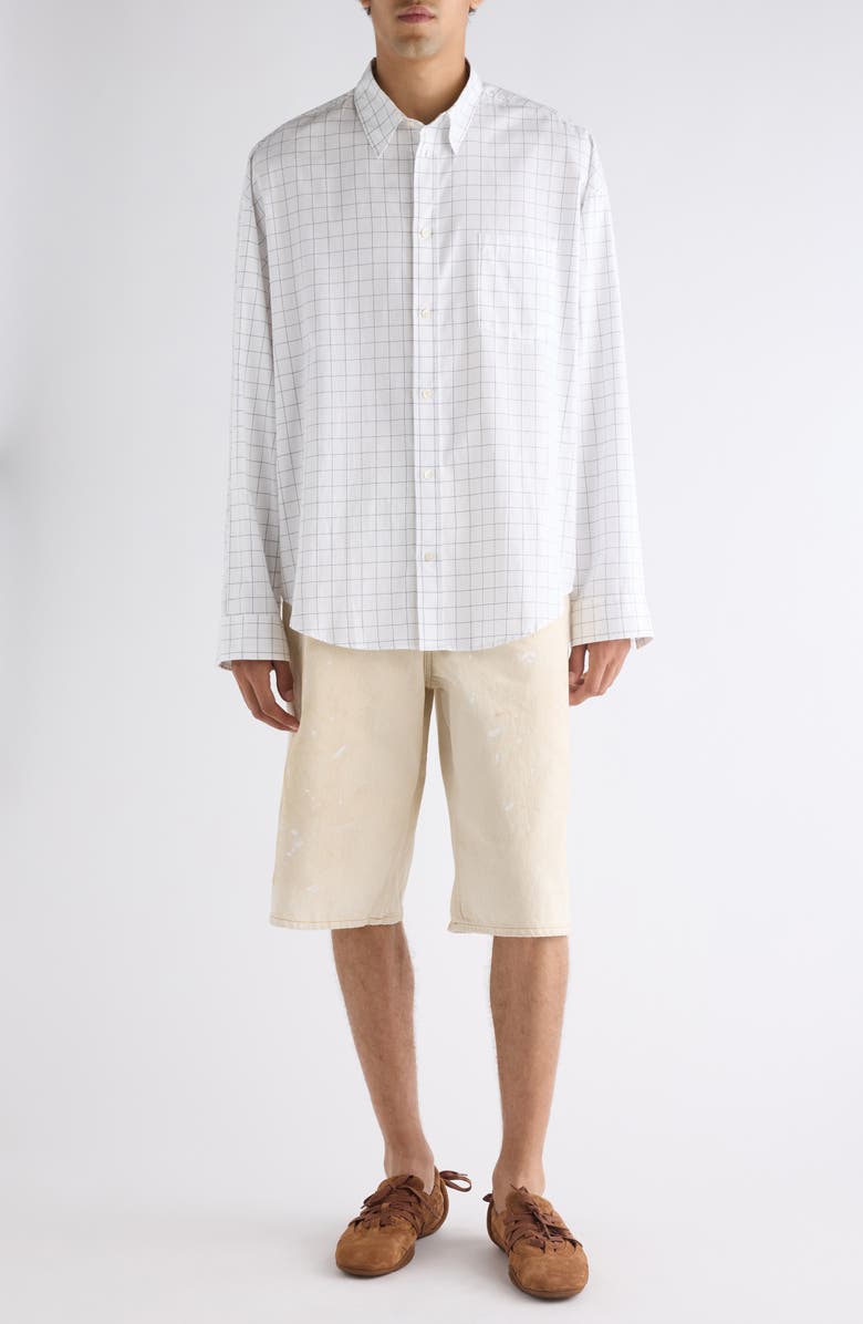 Acne Studios Setar Windowpane Plaid Brushed Cotton Button-Up Shirt, Alternate, color, White/ Black