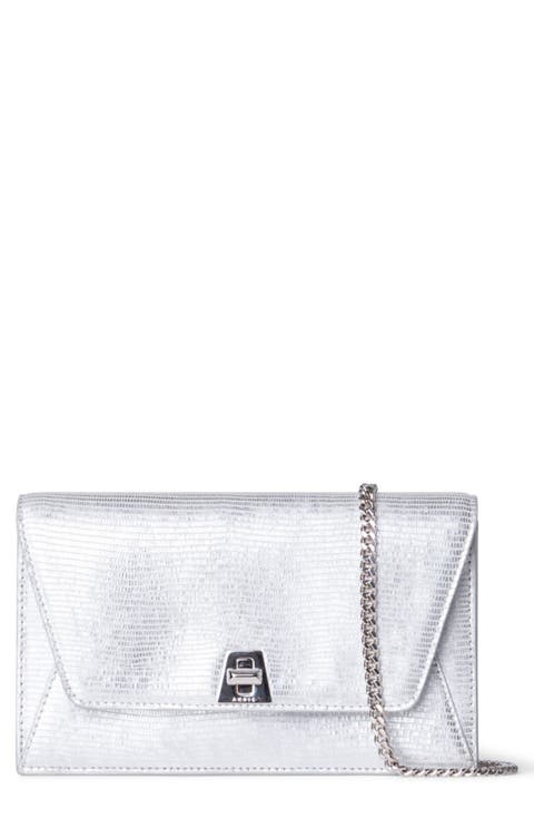 Anouk Lizard Embossed Leather Envelope Wallet on a Chain