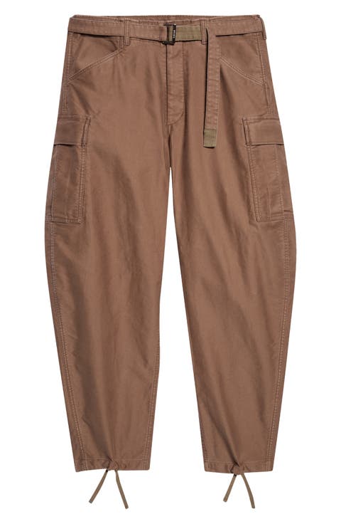 Sueded Cotton Barrel Leg Cargo Pants