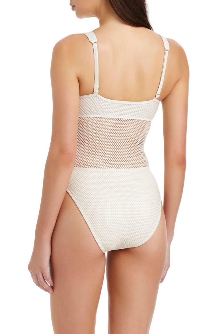 Net Metallic One-Piece Swimsuit, Alternate, color, WHITE GOLD