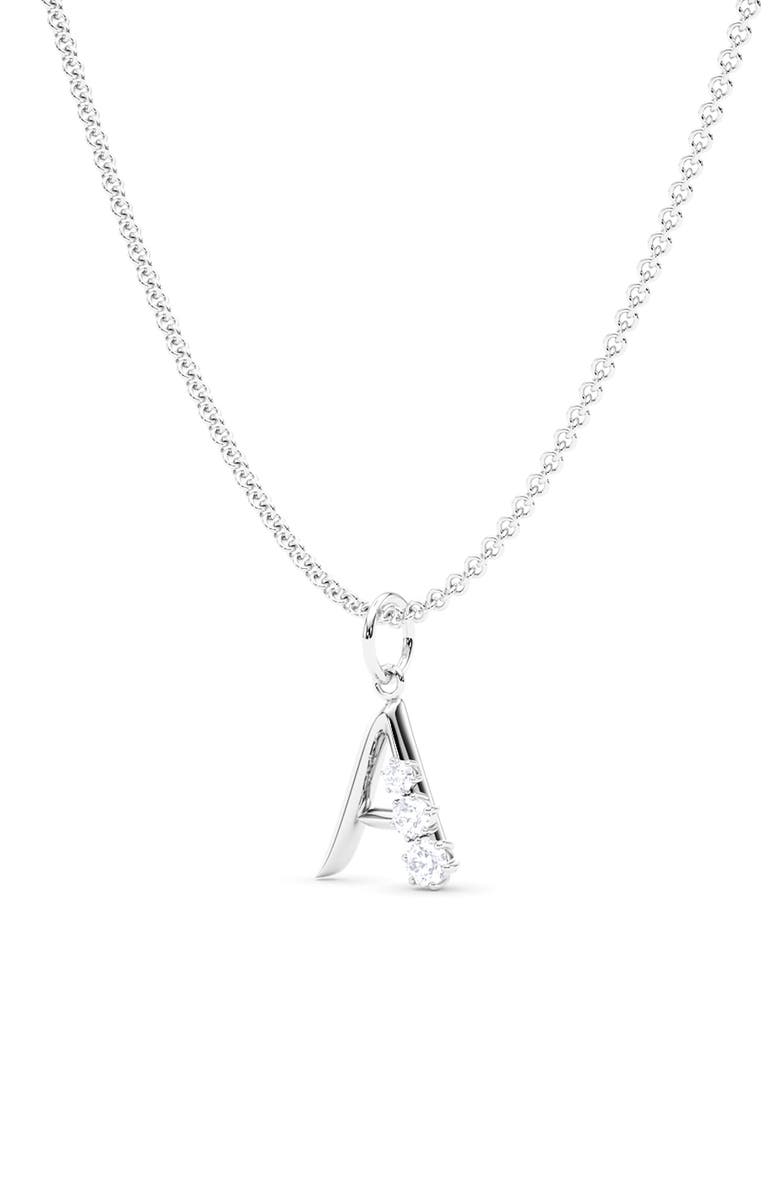 HauteCarat Graduated Lab Created Diamond Initial Letter Pendant Necklace, Alternate, color, A - 18K White Gold