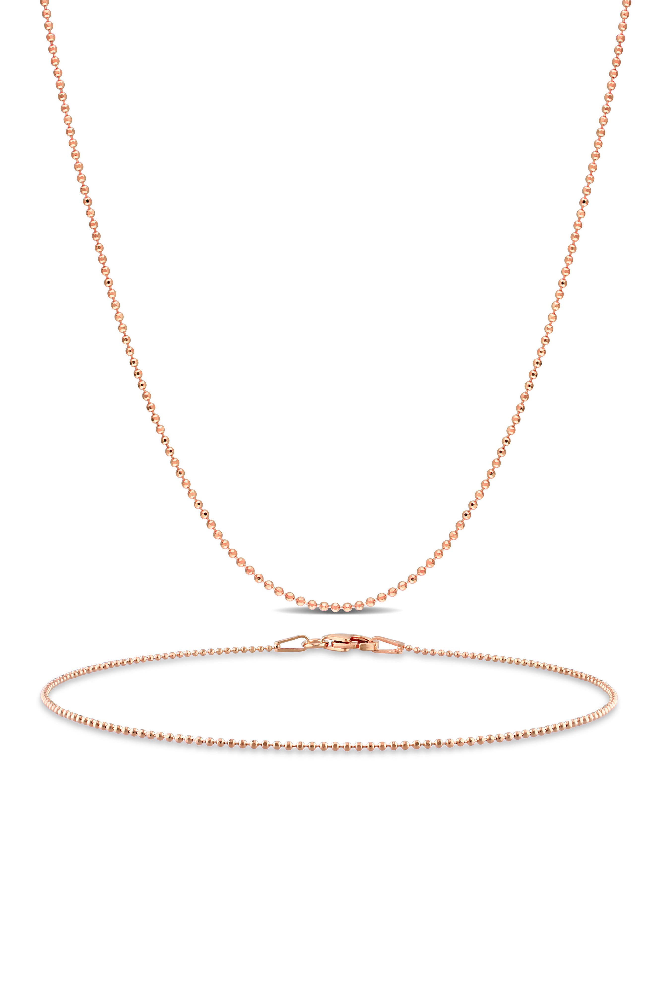 1mm Ball Chain Necklace & Anklet Set