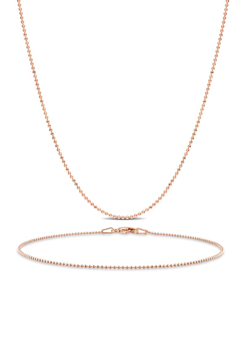 1mm Ball Chain Necklace & Anklet Set, Main, color, ROSE