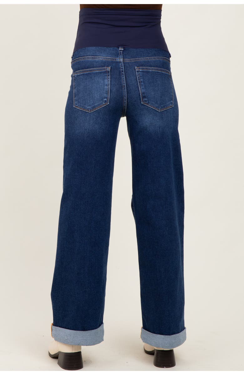 PinkBlush High Rise Wide Leg Cuffed Maternity Jeans, Alternate, color, Navy Blue