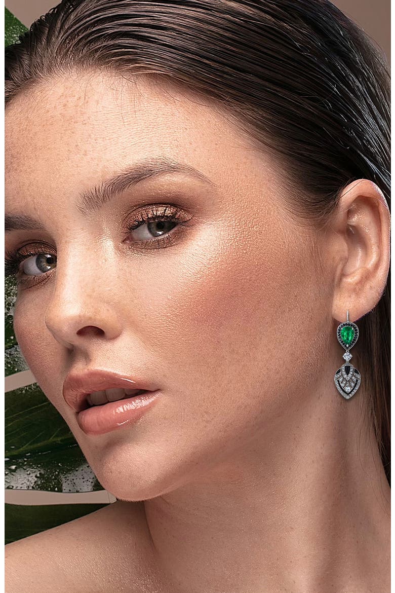 Emerald & Diamond Drop Earrings, Alternate, color, PLATINUM