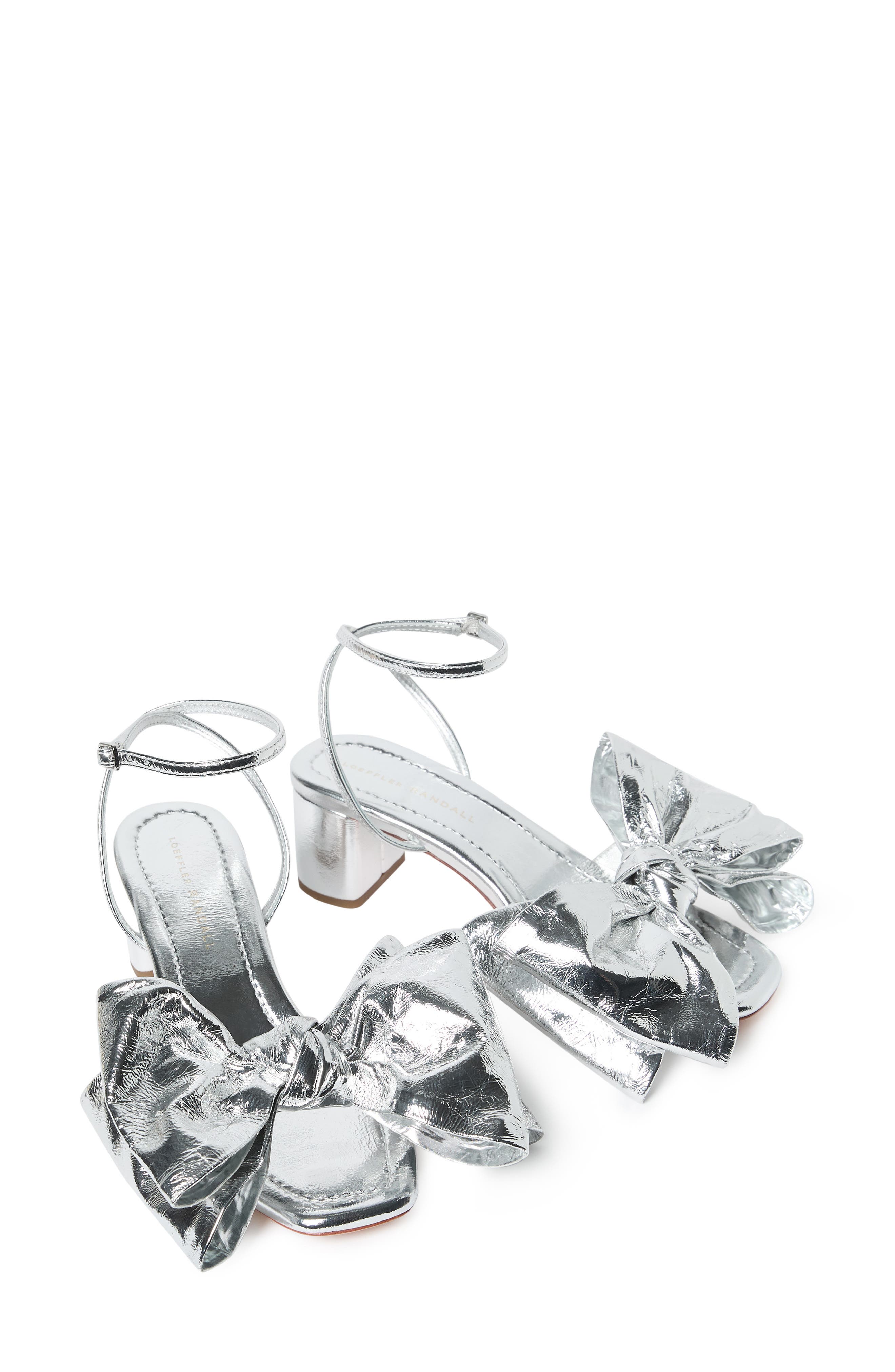 Loeffler Randall <p>Carmen Leather Bow Sandal (Women)</p>, Alternate, color, Silver