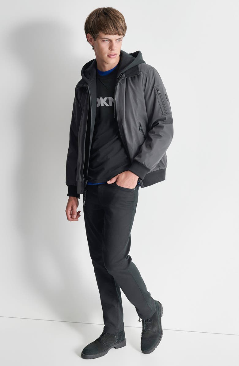 DKNY Water Resistant Bomber with Hooded Bib, Alternate, color, Iron