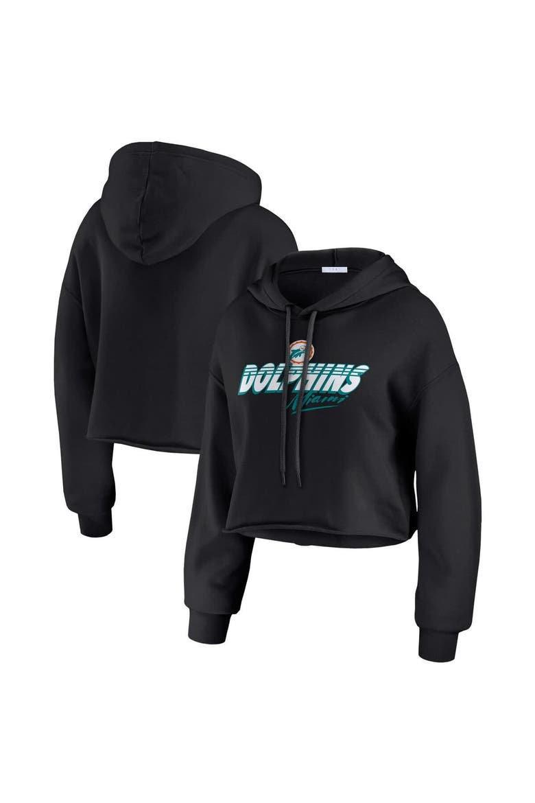 Women's WEAR by Erin Andrews Black Miami Dolphins Prime Cropped Pullover Hoodie, Main, color, Black