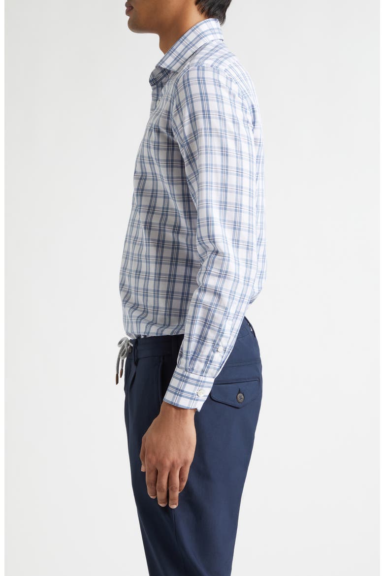 Dandy Collar Check Cotton & Linen Button-Up Shirt, Alternate, color, 08 DENIM