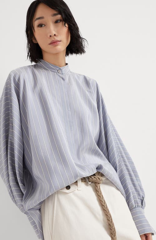 Brunello Cucinelli Camicia A Righe In Seta Azzurra In Azure